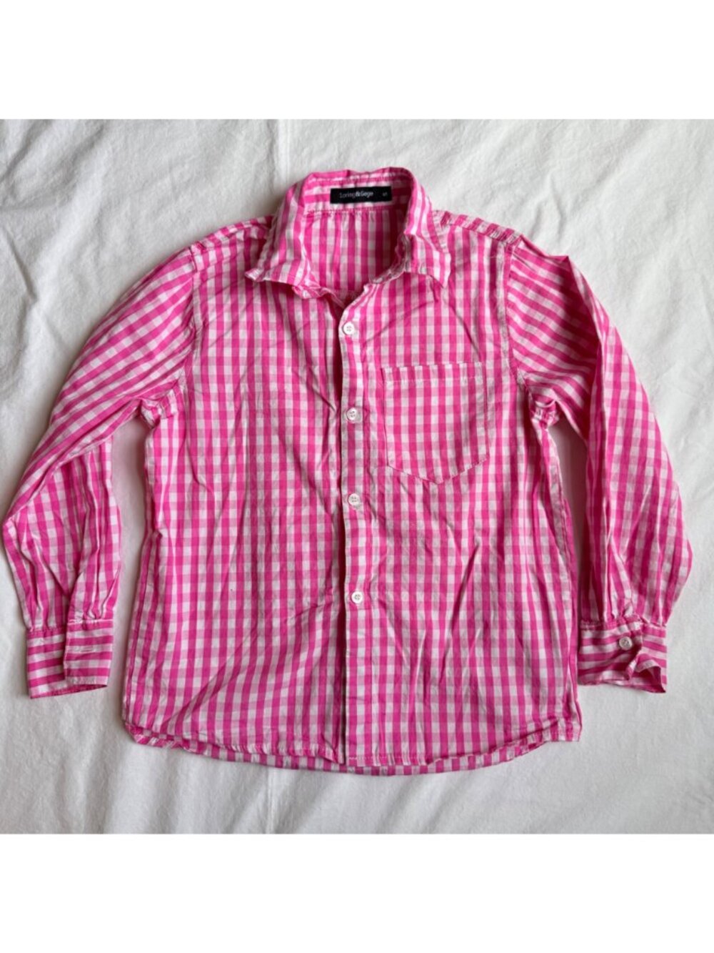 Spring&Gege Boys Pink Gingham Button-Up Shirt Long Sleeve 100% Cotton Size 5-6Y - Picture 2 of 7